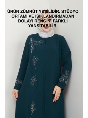Büyük Beden Yaprak Taşlı Anne Elbisesi EN7008
