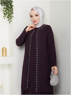 Papatya Taşlı Büyük Beden Anne Elbisesi