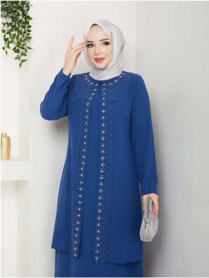 Papatya Taşlı Büyük Beden Anne Elbisesi