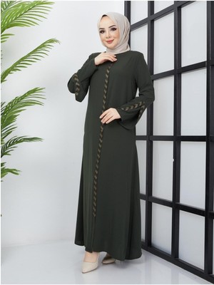 Kolu Lazer Kesimli Taşlı Medine Ipeği Yazlık Ferace