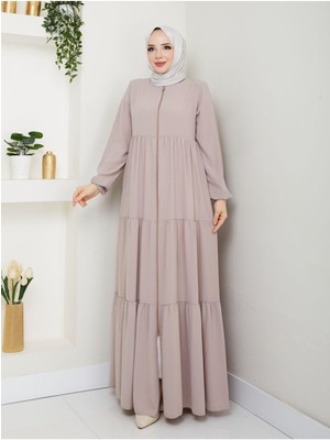 Üç Katlı Büzgü Detaylı Medine Ipeği Ferace