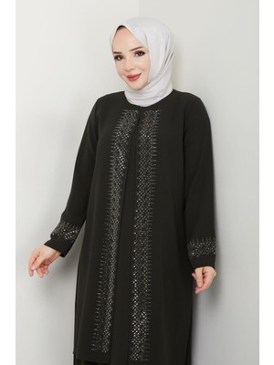 Serpme Taşlı Büyük Beden Anne Elbisesi