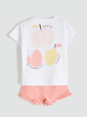 Lcw Baby Beyaz Meyve Baskılı Kız Bebek Tişört ve Şort 2'li