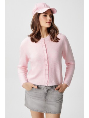 Kadın Nina Bisiklet Yaka Pembe Basic Hırka