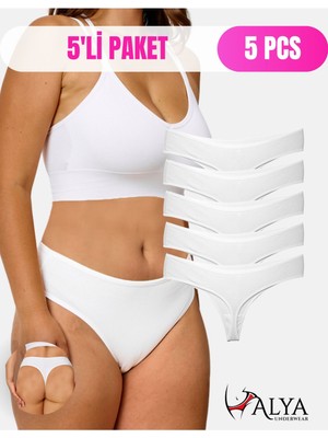 Alya Underwear Kadın Pamuklu Bato Tanga Külot, Büyük Beden - 5 Adet Beyaz, M