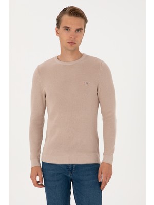 U.S. Polo Assn. Erkek Slim Fit Bisiklet Yaka Taş Basic Kazak 50313667-VR049