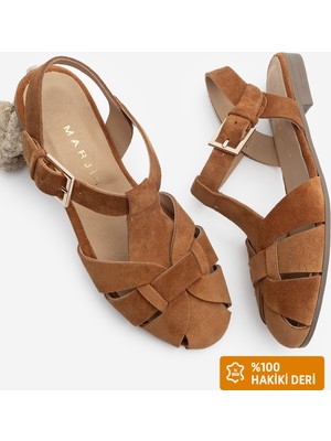 Marjin Kadın Hakiki Deri Bilekten Bantlı Tokalı Önü Kapalı Günlük Sandalet Yenzar
