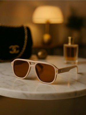 Marco Unisex Krem Çerçeveli Erkek Güneş Gözlüğü – UV400 Korumalı, Retro Stil