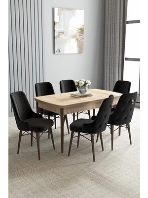 Loft Meşe Desen 80X132 Açılabilir Mdf Masa Yemek Odası Takımı, Mutfak Takımı 6 Sandalye