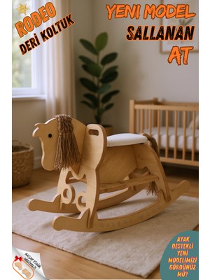 Ahşap Sallanan At-Deri Koltuklu-Ayak Destekli-(Yeni Model)