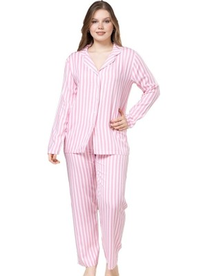 Bipamuk Lunarıa Tasarım Boydan Düğmeli Uzun Kollu Kadın Pijama Takımı Pamuklu Kumaş S/3xl