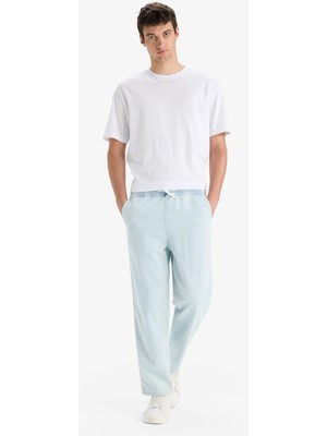 DeFacto %100 Pamuk Wide Leg Fit Geniş Kalıp Normal Bel Beli Lastikli Geniş Paça Yazlık Jean Pantolon C2045AX25SM