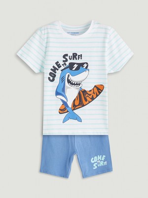 Lcw Kids Beyaz Baskılı Erkek Çocuk Şortlu Pijama Takımı