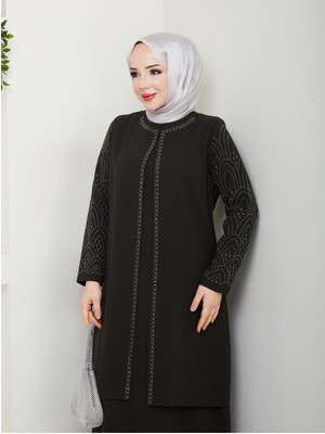 Eslemnur Kolları Taşlı Büyük Beden Anne Elbisesi