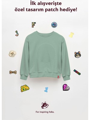 Jantifox Unisex, 100% Koton, Çocuk, Oversize, Janti Fox Patchleriyle Tasarlanabilir Yeşil Sweatshirt