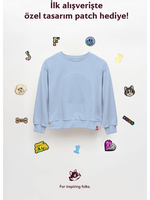 Jantifox Unisex, 100% Koton, Çocuk, Oversize, Janti Fox Patchleriyle Tasarlanabilir Mavi Sweatshirt