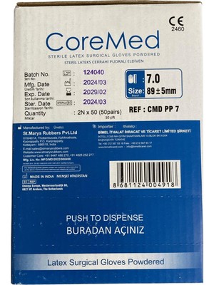 Coremed - Cerrahi Eldiven Pudralı No:7 - 50 Adet