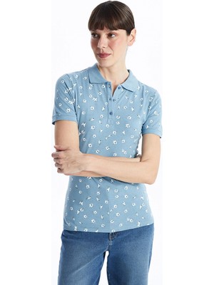 Lcwaıkıkı Classic Mavi Polo Yaka Desenli Kadın Tişört