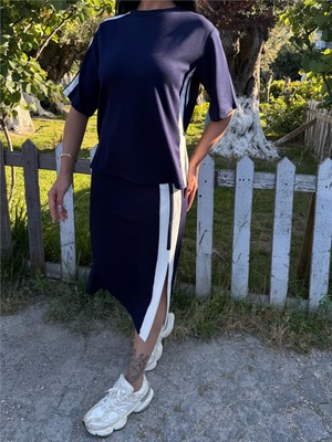 Laci %100 Pamuk Yandan Çizgili Midi Takım