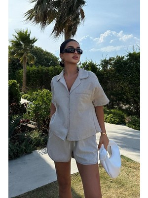 Kadın Taş Kruvaze Cotton Kısa Kol Dokuma Ikili Takım