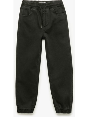 Pamuklu Beli Bağcıklı Jogger Denim Pantolon