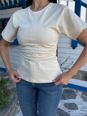 Taş Viskon Karışımlı Yandan Büzgülü Bluz