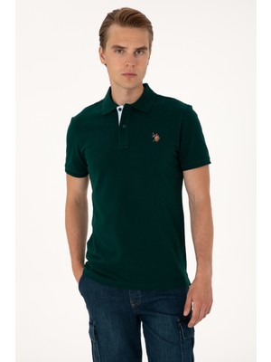 U.S. Polo Assn. Erkek Slim Fit Polo Yaka Koyu Yeşil Basic Tişört 50310669-VR079