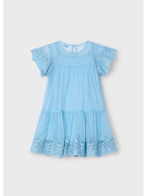 Mayoral Kız Çocuk Işlemeli Tül Elbise Mavi 3909