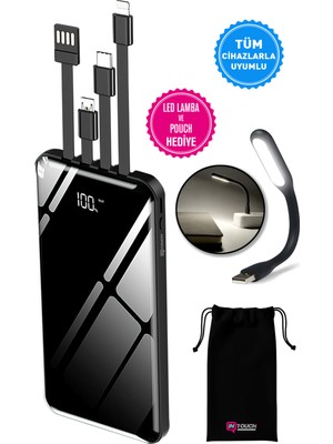 Intouch 10.000 mAh Prime Dijital Göstergeli Dahili Çoklu Kablolu Powerbank Siyah