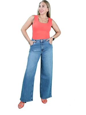 Koyu Mavi Geniş Paça Jeans