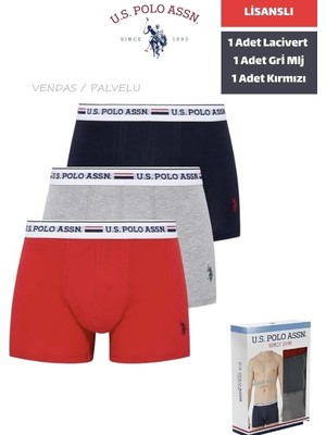 U.s. Polo Assn. Lisanslı Erkek Fit Boxer 3'lü Kutulu Paket / Lacivert - Gri - Kırmızı