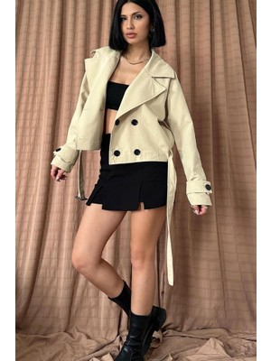 Vizon Kemerli Kısa Trech Ceket