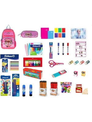 Ilkokul Kırtasiye Seti 3 Pembe Çantalı (Kız Öğrenci)