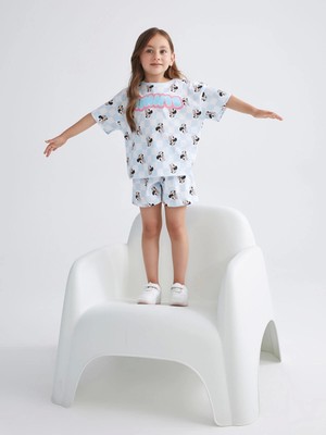 Lcw Kids Beyaz Minnie Mouse Baskılı Kız Çocuk Şortlu Pijama Takım