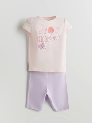 Lcw Baby Pembe Kız Bebek Baskılı Tişört ve Kapri Tayt 2'li