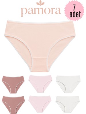 Feminight Pamora Kadın Bikini Külot 7 Li Paket Pamuklu Likralı Düz Kumaş Normal Bel