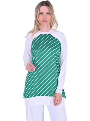 Kumaşlı Triko Tunik Ekru