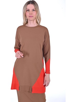Gometrik Triko Tunik Toprak
