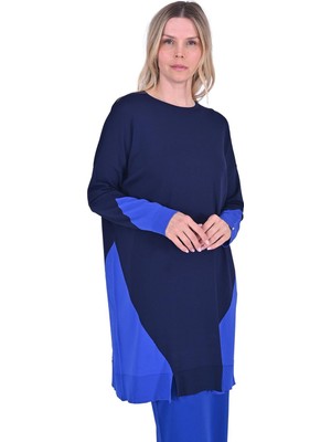 Gometrik Triko Tunik Lacivert