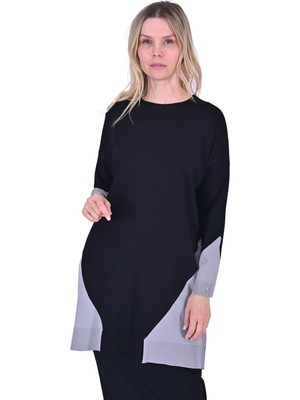 Gometrik Triko Tunik Siyah