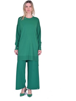 Oversize Renk Detaylı Triko Tunik