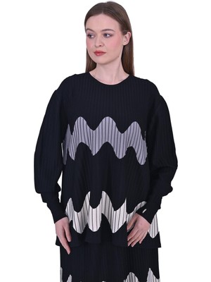 Dalga Triko Tunik Siyah