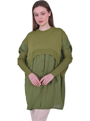 Gömlek Triko Tunik Yağyeşili