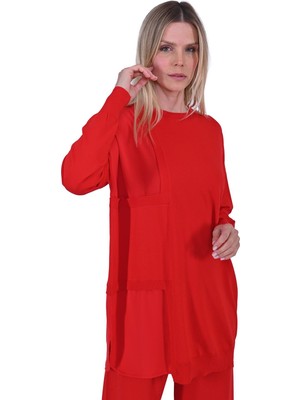 Pencere Triko Tunik Kırmızı