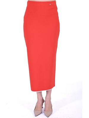 Etek Ucu Renkli Triko Etek Oranj