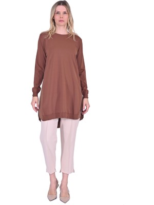 Gömlek Garnili Triko Tunik Toprak