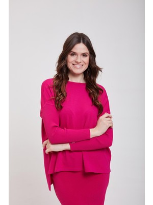 Sıkma Kol Triko Tunik Fuşya