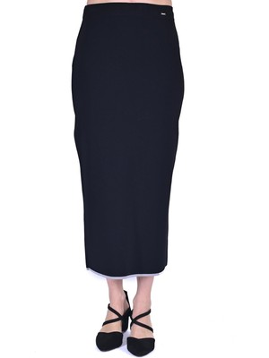 Etek Ucu Renkli Triko Etek Siyah