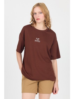 Kahve Yumuşak Dokulu Yazı Baskılı Oversize Tişört 6265