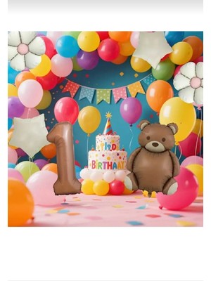 Bkmc Party Retro Kahve Rakamlı Ayı Folyo Balonlu Doğum Günü Parti Seti Süsü